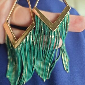 Boutique 9 Gold and Green Chevron Earrings